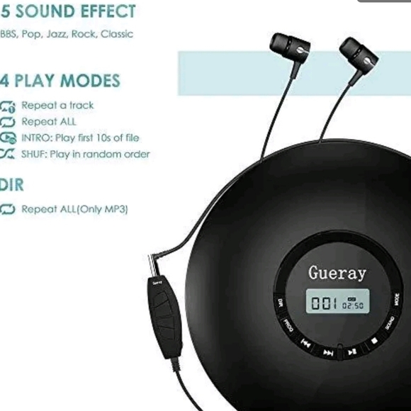 Portable CD Player 1400mAh CD Walkman Gueray Rechargeable CD Player Portable CD - Picture 5 of 9